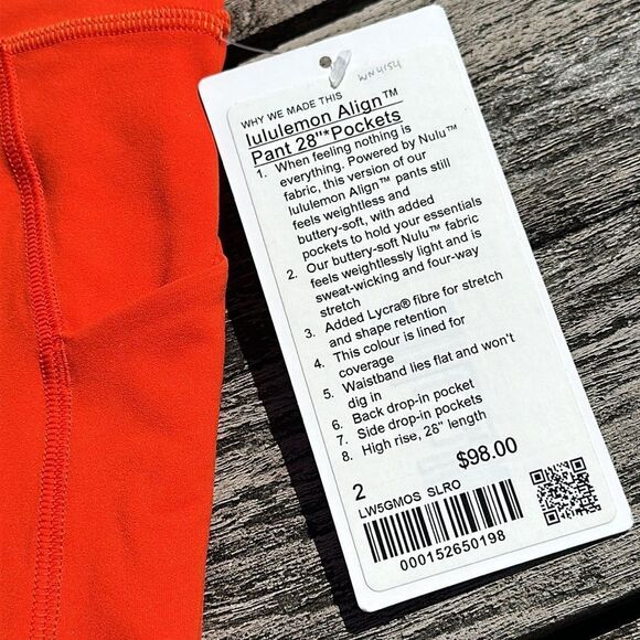 Lululemon Align High-Rise Pant 28" Pockets Solar Orange‎ NWT size 2 - Picture 3 of 5